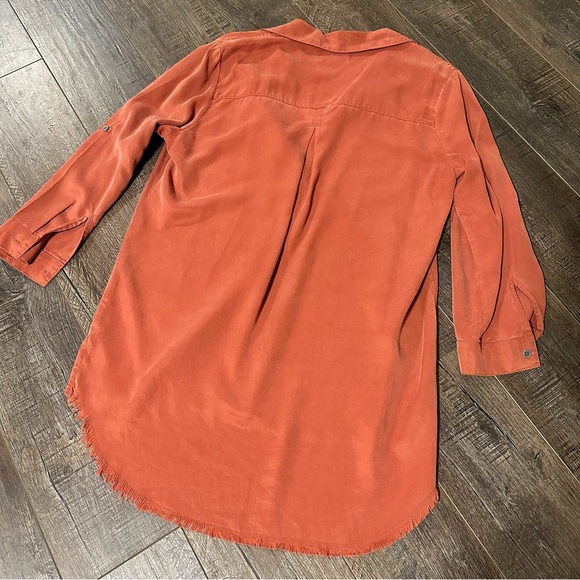 Dear John Rust Tunic Size Medium Deep V Button Down Long Sleeved Raw Hem… - Picture 2 of 9